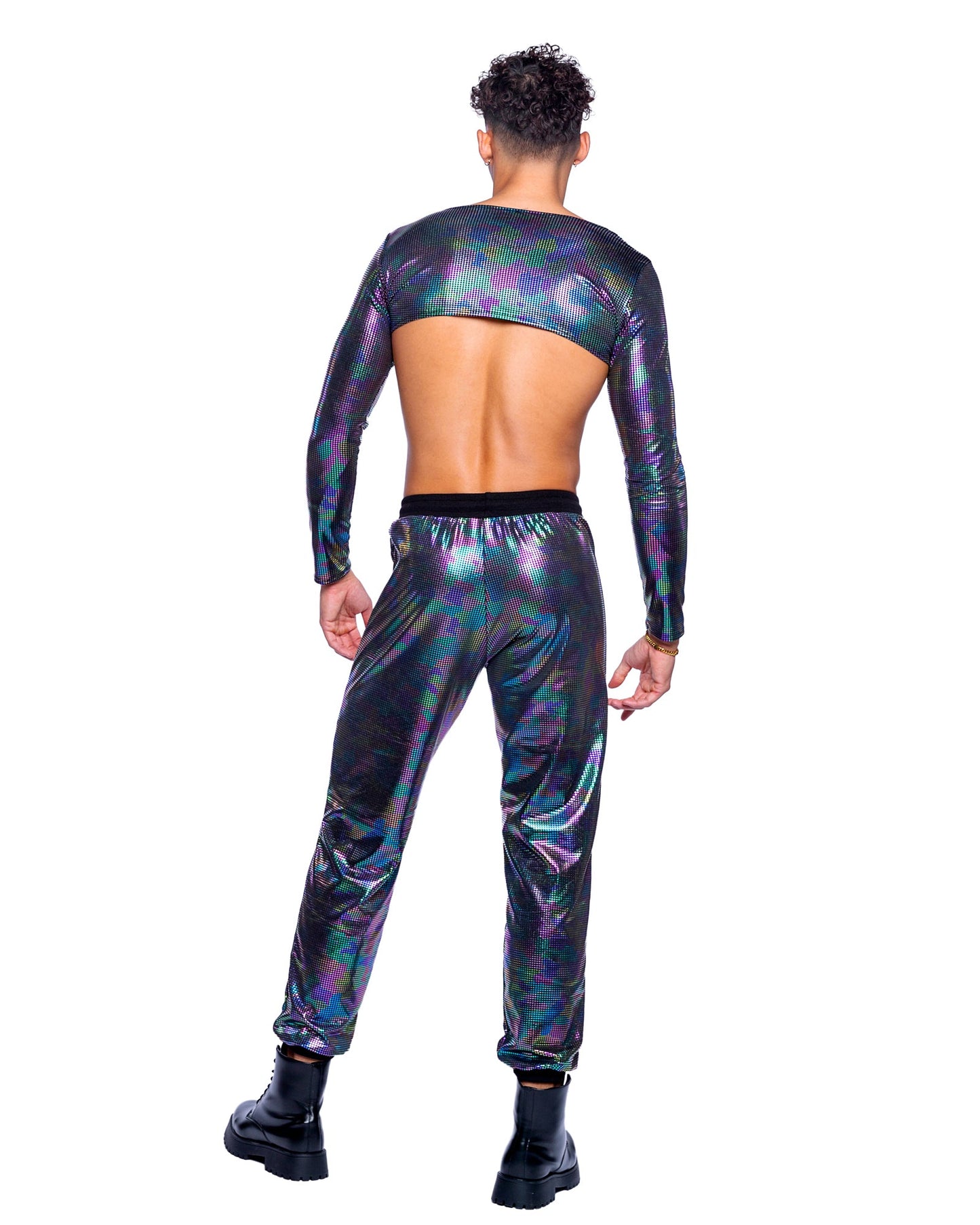 Rainbow Shimmer Camouflage Long Sleeved Crop Top